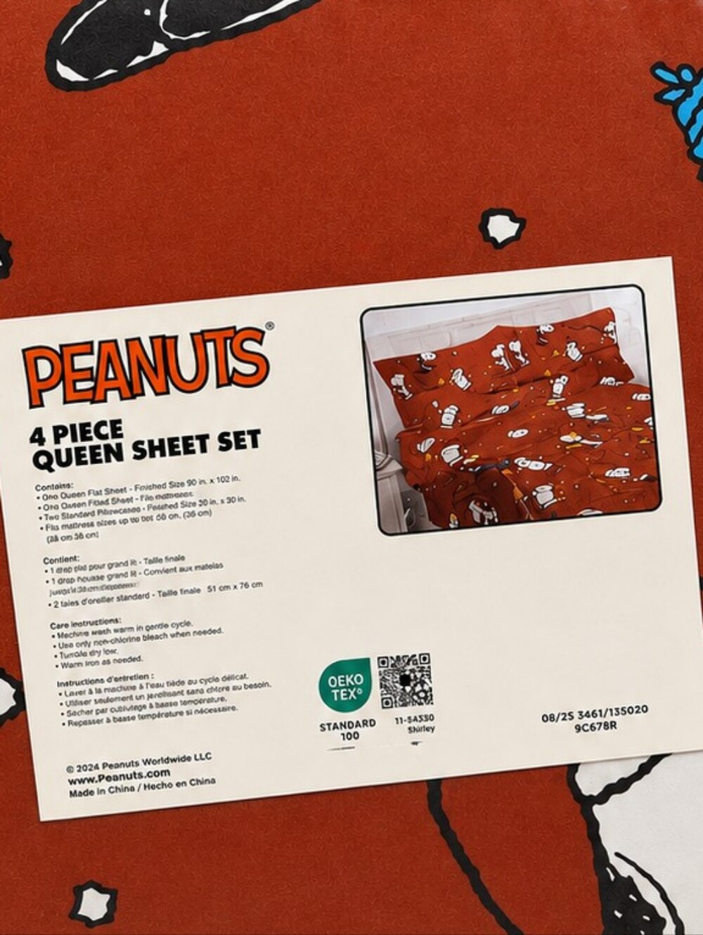 Peanuts Christmas Snoopy Red 4 Piece Microfiber Queen Sheet Set New With Tags - Picture 6 of 7